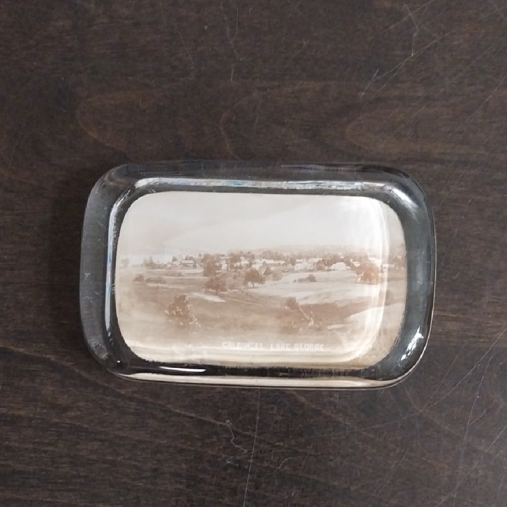 Rare-Antique -1800's Glass Paperweight -Caldwell,Lake George Clear
